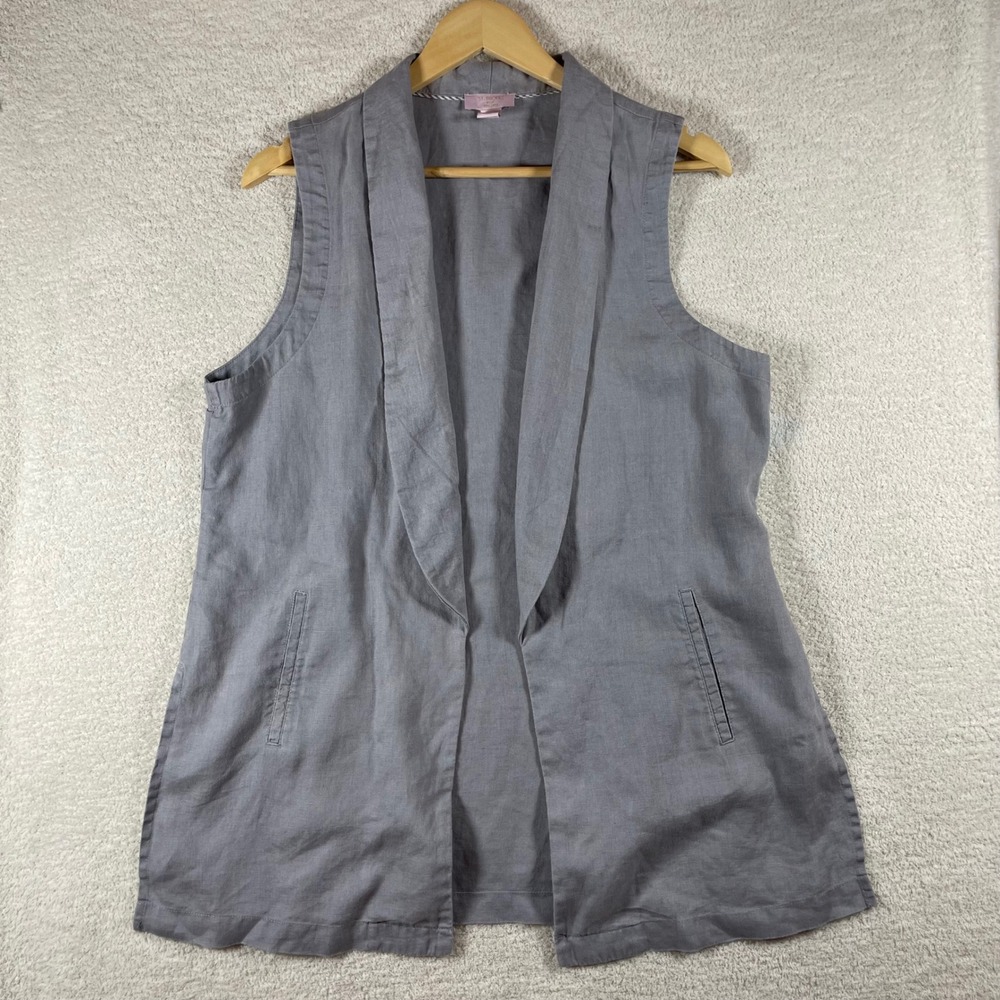 lagenlook 100% linen layering vest L flowy shawl collar coastal grandmother boho